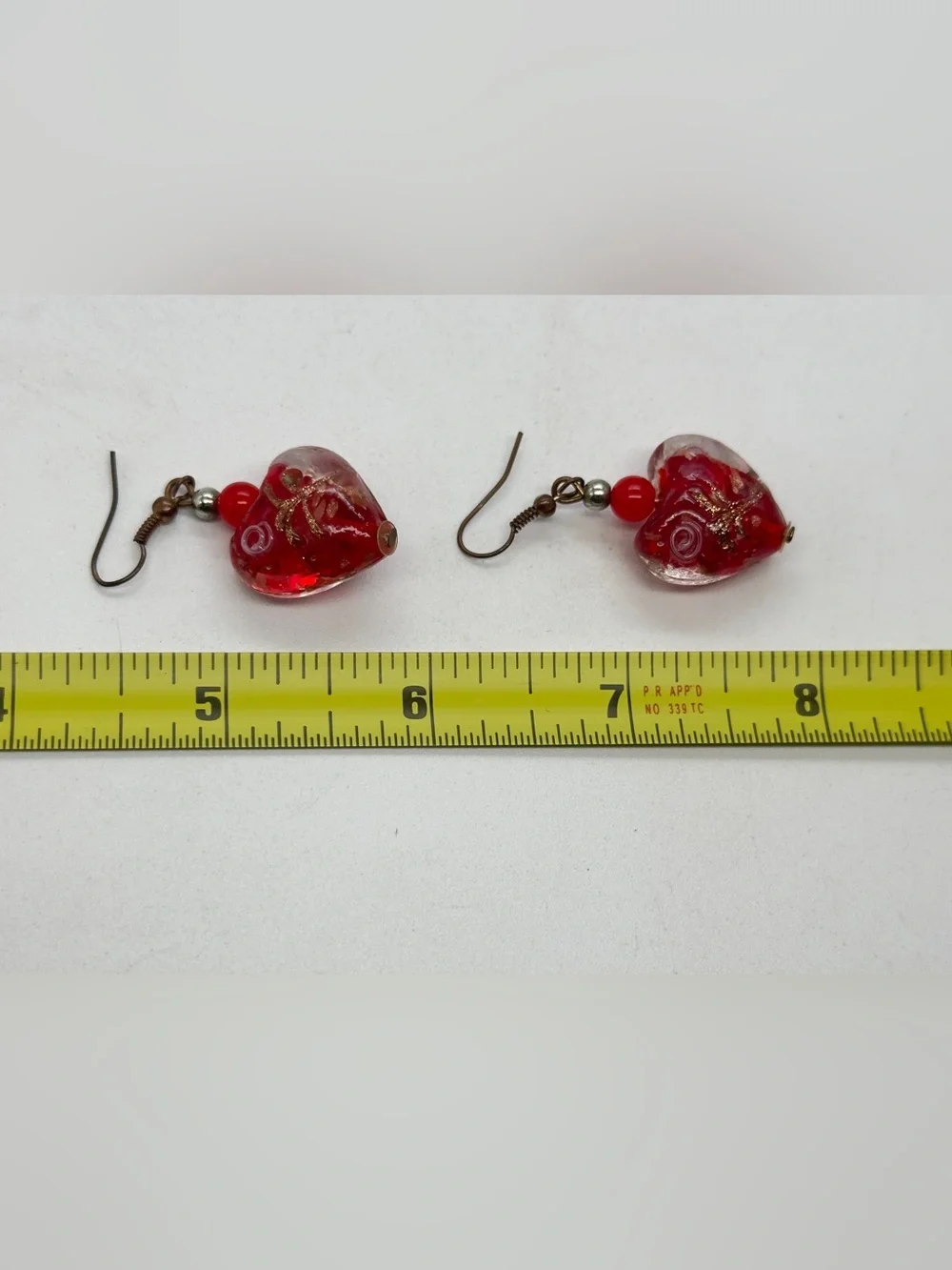 Art Glass Heart Drop Earrings Murano Style Red Hooks Pierced Valentines